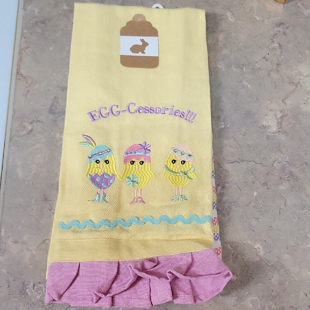 2pc. EasterEaster-Themed Cotton Kitchen Towels with Embroidered Chicks